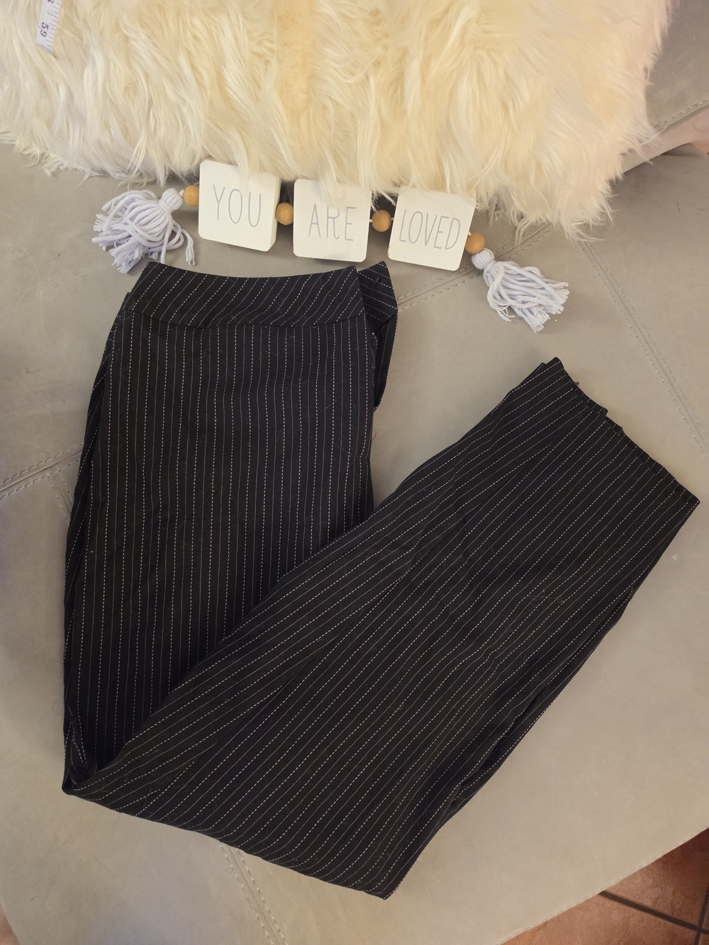Fashion Bug Black Pants with Pink Pinstripes Plus Size 16W